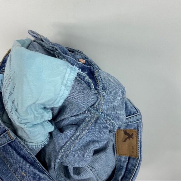 American Eagle Boy Jean Button Fly Stretch Jeans Women Size 00 Distressed Denim - Picture 7 of 8
